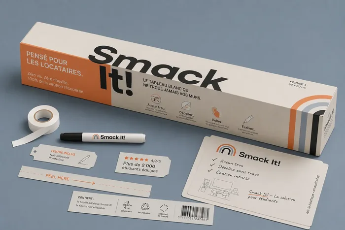 Packaging kraft Smack it! posé sur un bureau