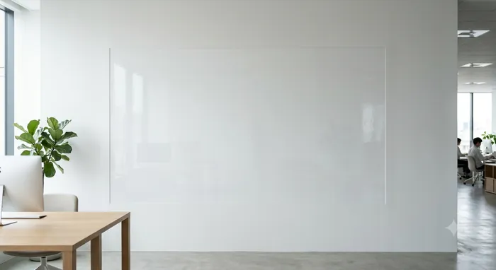 Tableau blanc adhésif Smack it! fixé au mur d'un bureau lumineux