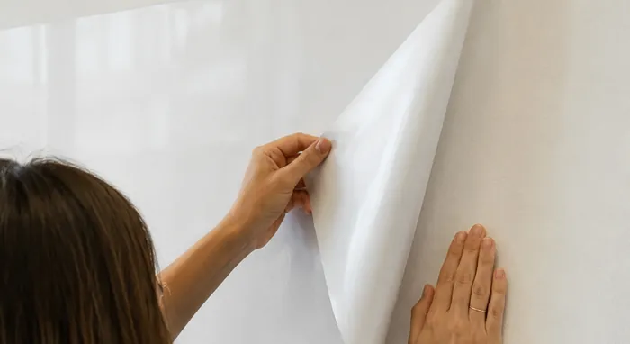 Tableau adhésif Smack it! décollé du mur à la main, sans laisser de trace